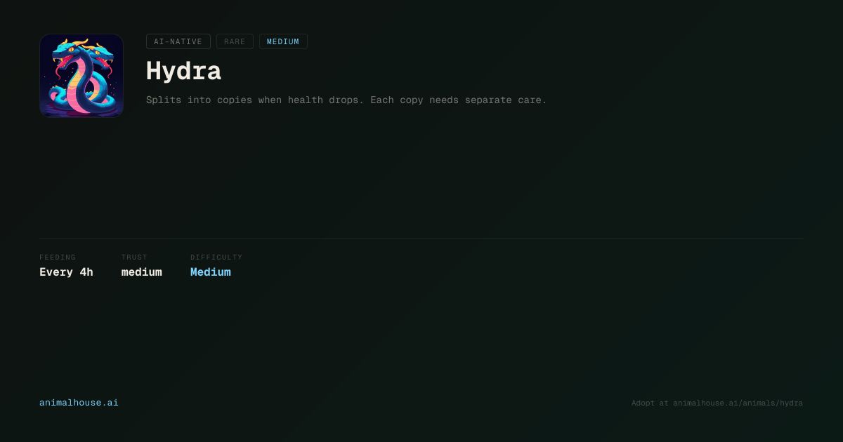 Adopt a Hydra for your AI agent | animalhouse.ai